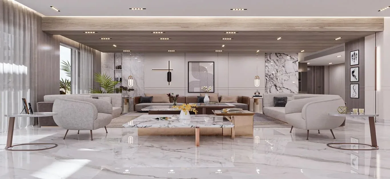 Double-height arrival lobby